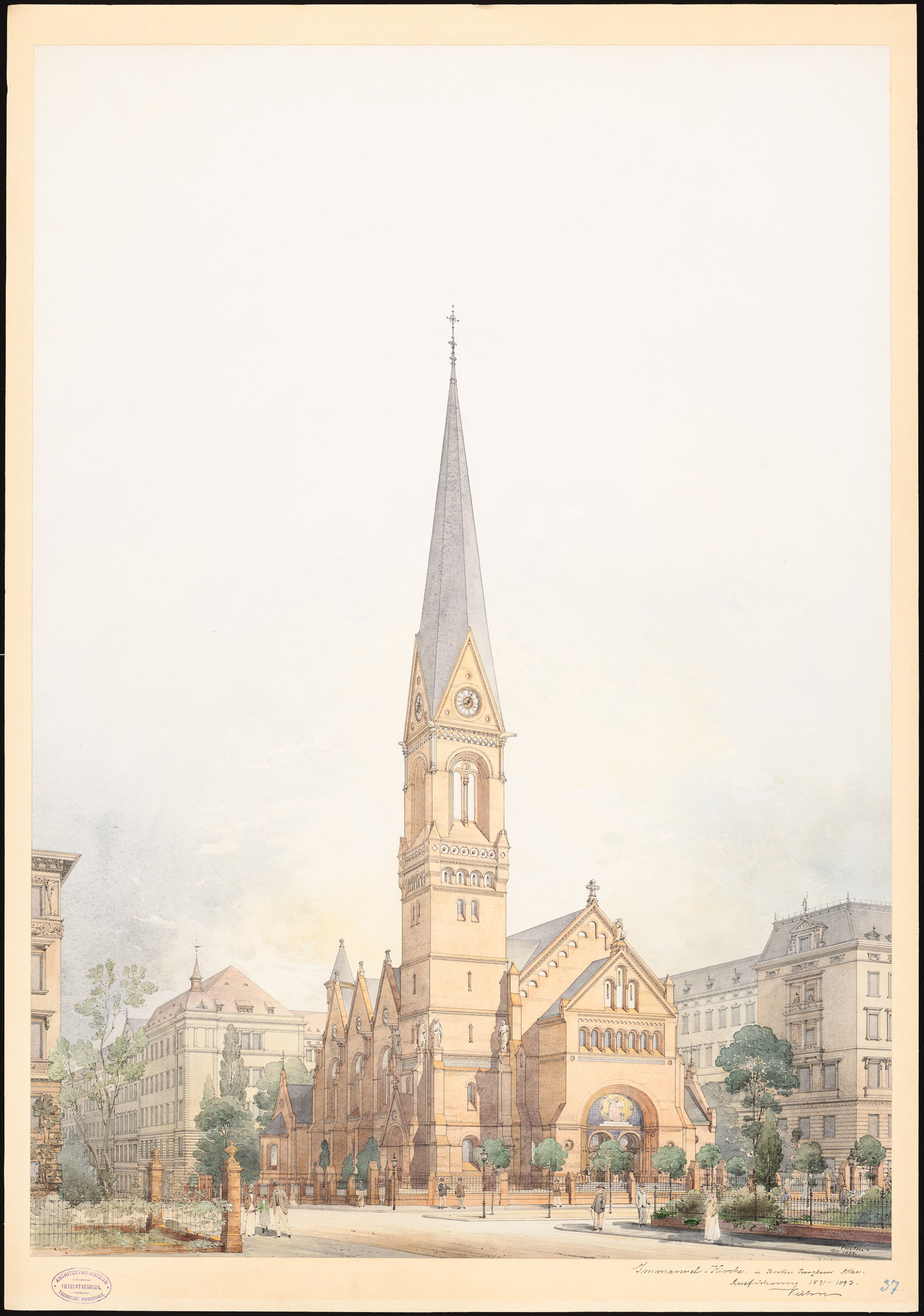 Historische Tuschezeichnung der Immanuelkirche von Bernhard Kühn